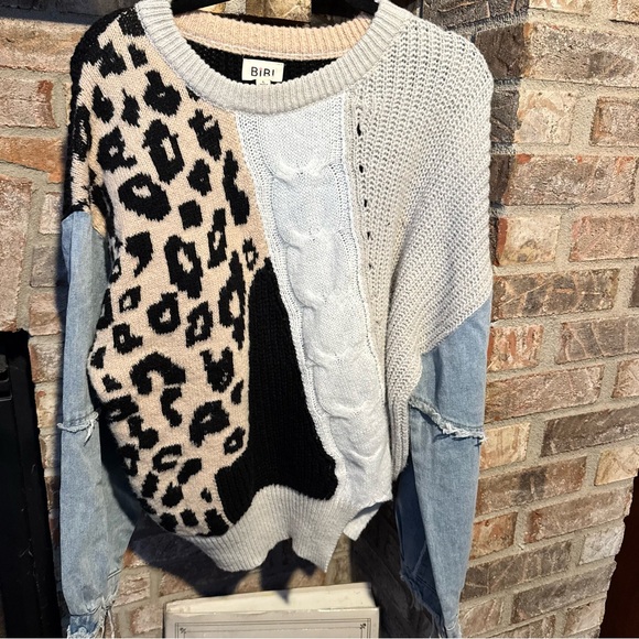 BiBi Sweaters - BiBi Patchwork Sweater - Black, White, Cream, Blue